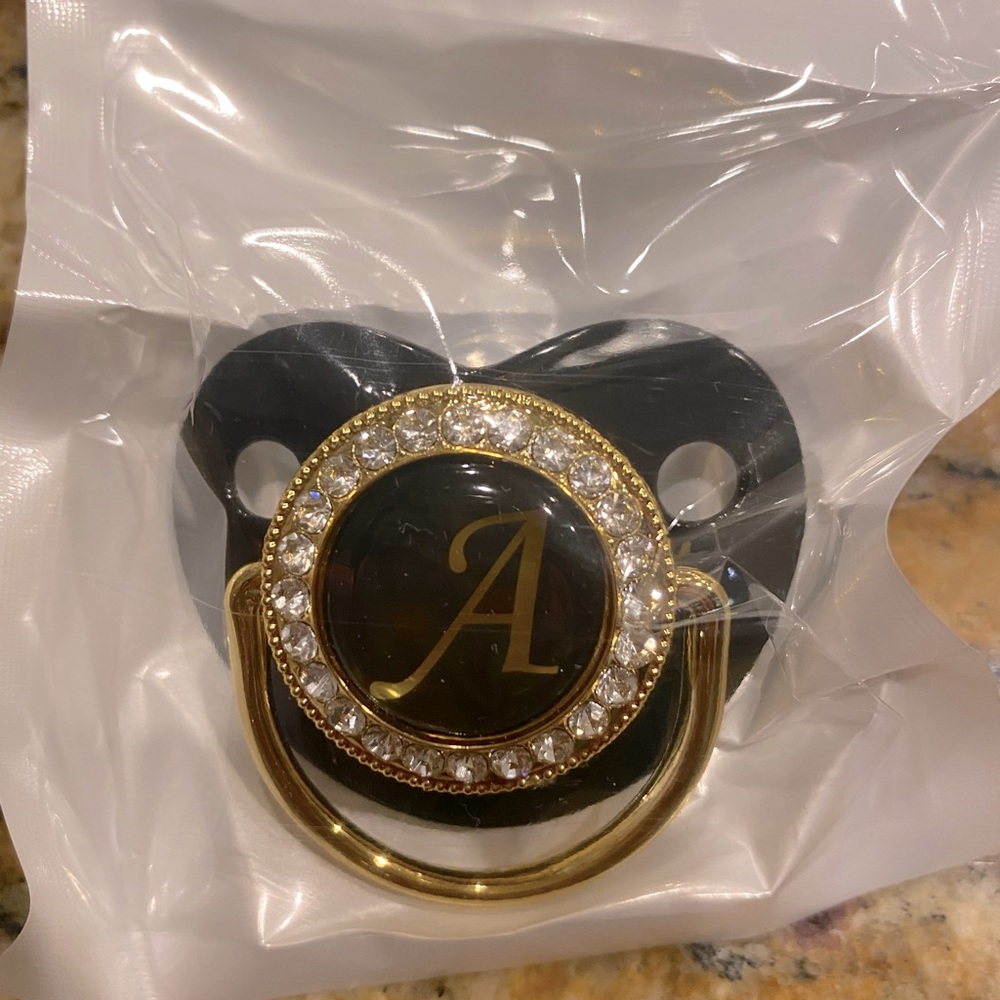 Monogram Gold/Bling Pacifier “A”